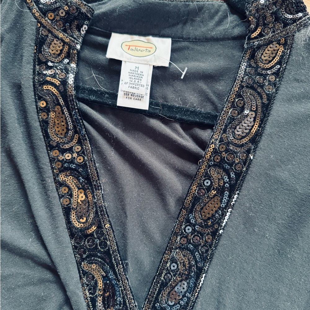 Talbots Black Knit Tunic with Sequin Trim Size M - Picture 6 of 8